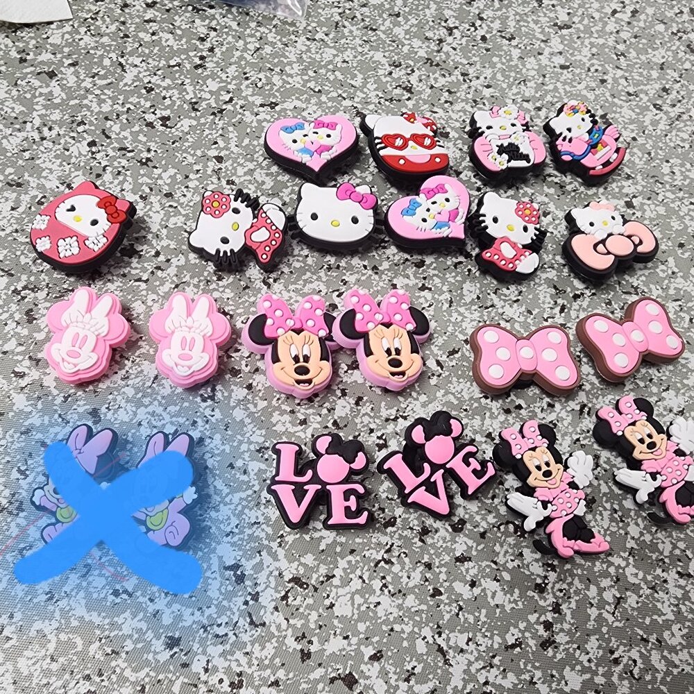 Hello kitty and Minnie mouse croc decorations